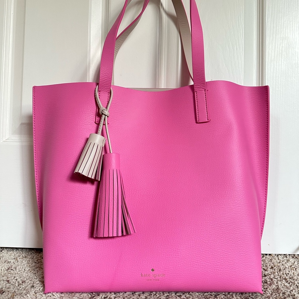 Kate Spade Bubblegum Pink Tasha Large Leather Tote Tassels